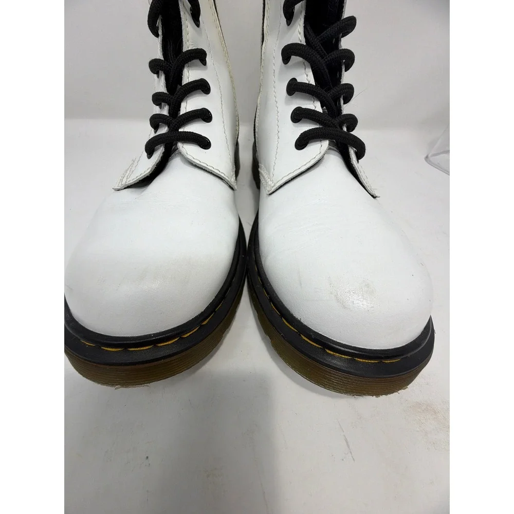 Dr Martens 1460 Y White Leather Lace Up Zip Boots Kids‎ Size 5 US Youth